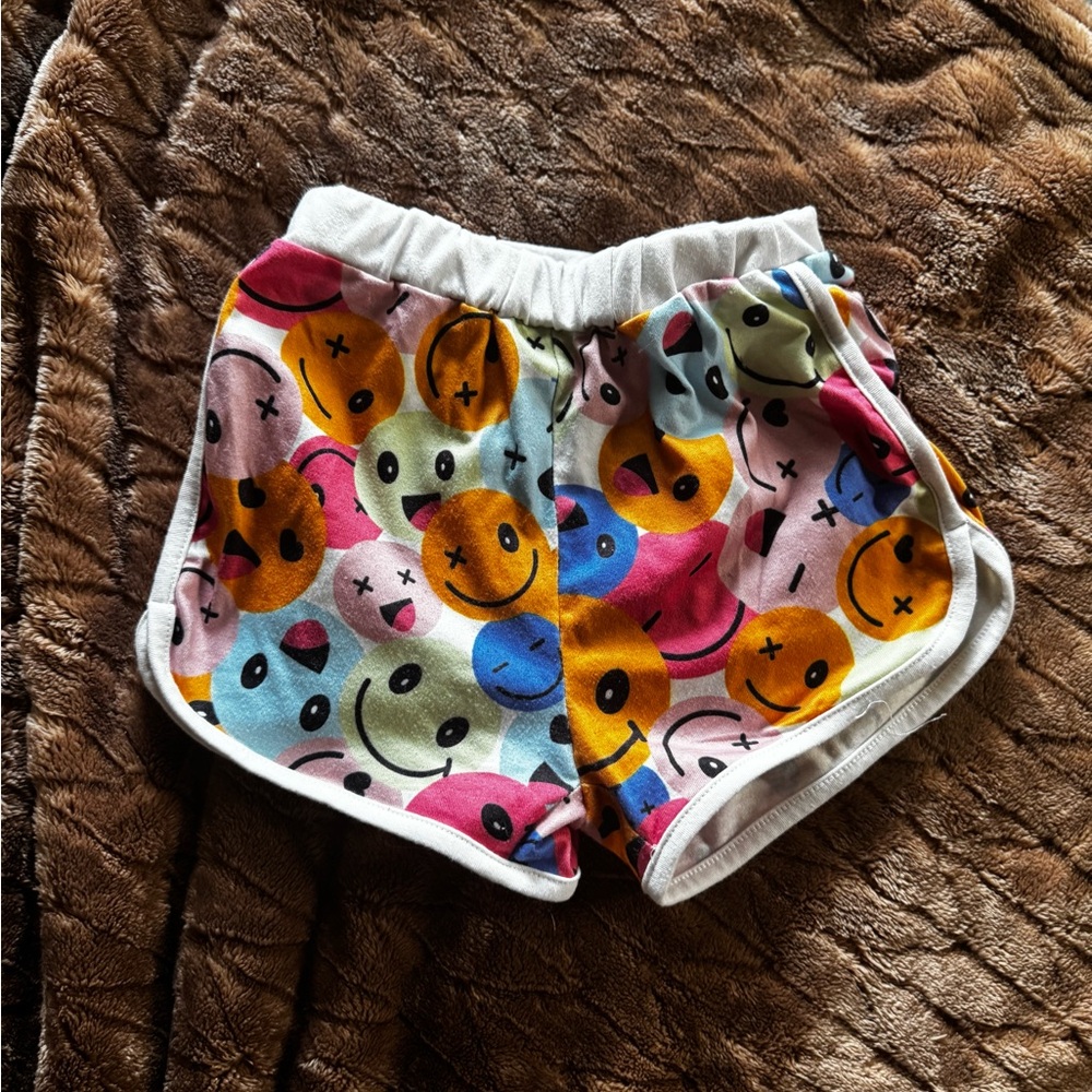 Red and Pink Emoji Athletic Shorts with Elastic Waistband